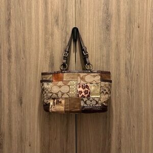 Vintage Coach Y2K 11495 Patchwork Signature Canvas Leather Tote